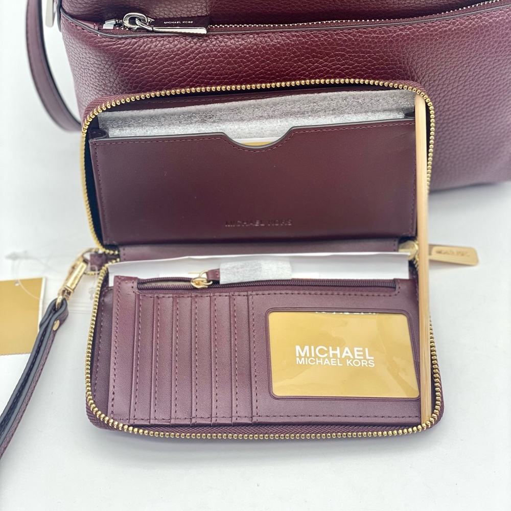 Michael Kors Valerie Medium Pebbled Leather Backpack and Wallet Set Merlot - Picture 7 of 15